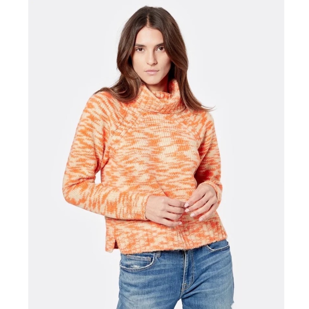 Joie Womens XS Orange Cream Space Dye Chunky Knit Turtleneck Sweater Raglan Slit